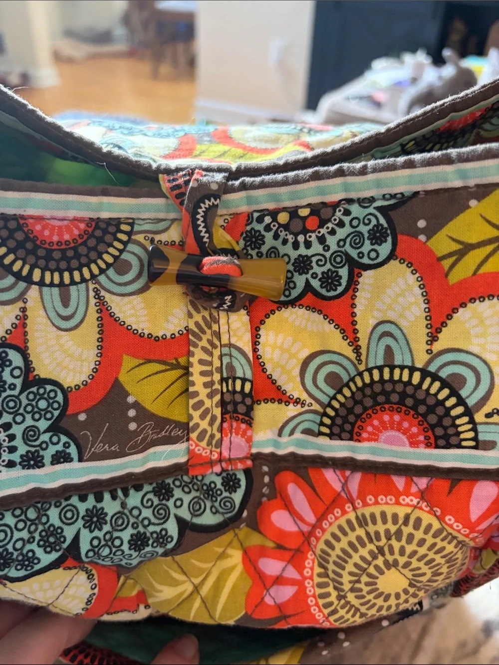 Vera Bradley Quilted Floral Tote in Coral, Teal, Yellow & Brown